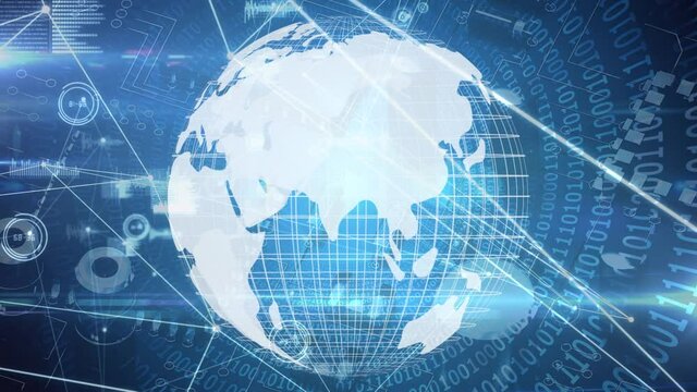 Animation of net od connections with graphs moving and glove spinning