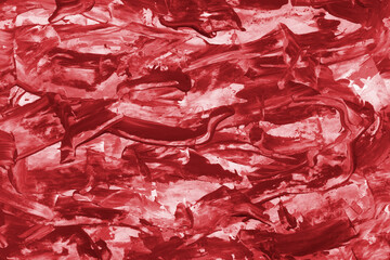 Modern contemporary acrylic background. Red texture made with a palette knife. Abstract painting on paper. Mess on the canvas.