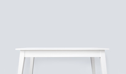 Empty white table with gray background and copy space.
