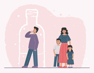 The father is an alcoholic who escaped into addiction. Suffering co-dependent wife and children. Problems in family relations.