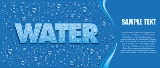blue background with many fresh water drops and place for text - 410635729