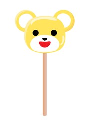 かわいい笑顔の黄色いクマの棒キャンディー
