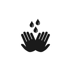Wash hands sign. Gel sanitizer, disinfection pictogram. Hand with drops of water.