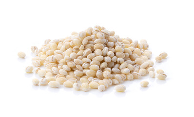pile of pearl barley on white background