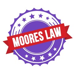 MOORES LAW text on red violet ribbon stamp.