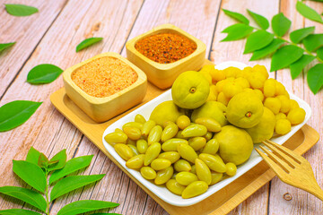 Pickled mix fruit marinated in salt and pepper