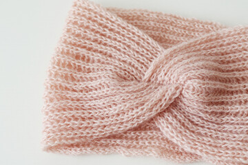 women hand knitted pink wool headband