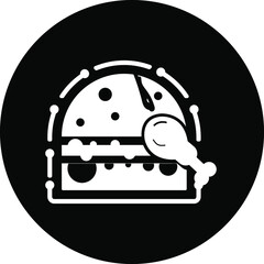 Burger Icon. Chicken burger, burger with cold coffee, burger with cold coffee and french chips icon. flat, vector, color circle, color background, two color, black shape, white vector icon.