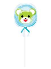 袋入りのかわいい笑顔のクマの棒キャンディー