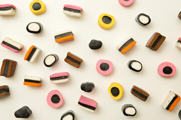 Sweet gummies, licorice gums, candies for kids and grown-ups .