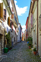 A narrow street in Nusco, a medieval village in the province of Avellino, Italy.