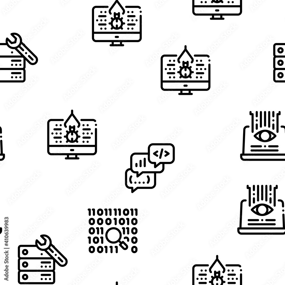 Aufkleber software testing and analysis seamless pattern vector thin line. illustrations