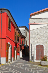 A narrow street in Nusco, a medieval village in the province of Avellino, Italy.