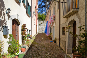 Fototapeta na wymiar A narrow street in Nusco, a medieval village in the province of Avellino, Italy.