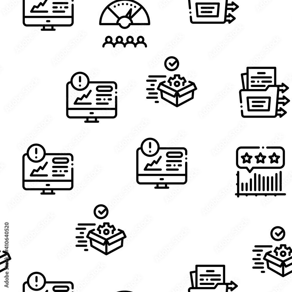 Poster software testing and analysis seamless pattern vector thin line. illustrations