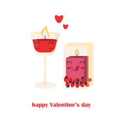 St. Valentine’s Day Card with cute candles. Romantic illustration for card, poster, sticker, icon, pattern, scrapbooking, valentine’s day card. Flat style. Valentine's day sticker. 