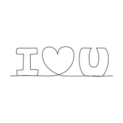 Continuous one line lettering text, I love u. Minimalism design. Vector illustration.