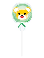 袋入りのかわいい笑顔のクマの棒キャンディー