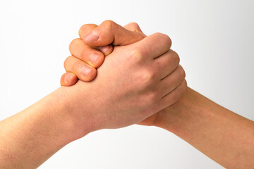 Human hand on white background