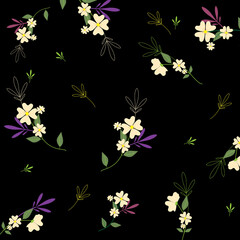 Obraz premium Flowers isolated on black background. Flowers modern design for t-shirt, print material, cloth and textile. Useful for invite and wedding card, wallpaper and greeting card. Flowers vector illustration