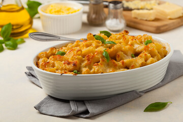 Traditional North American dish. Baked pasta with cheese.