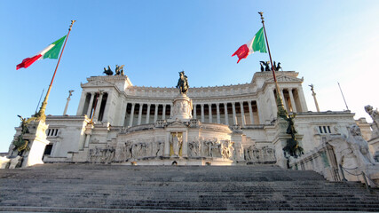 Low angle view of Italian National Monument to Vittorio Emanuele II or Vittoriano with Altar of the...