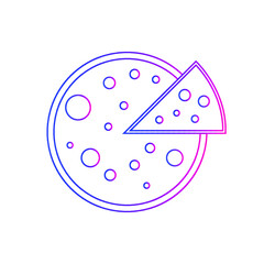 Pizza Icon. Cut pizza with sauce, flat, line, color shape, color background pizza icon.