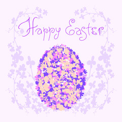 Easter egg made from flowers. Flower wreath. Lettering. Square festive background.