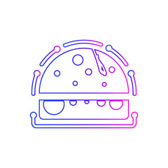 Burger Icon. Chicken burger, burger with cold coffee, burger with cold coffee and french chips icon. flat, vector, color circle, color background, two color, black shape, white vector icon.