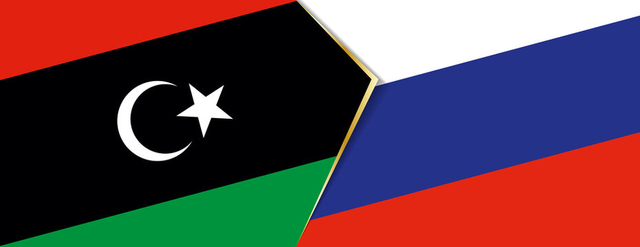 Libya And Russia Flags, Two Vector Flags.