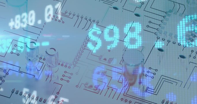 Digital animation of stock market data processing against microprocessor connections