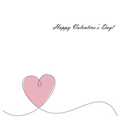Valentines day background with heart one line, vector illustration