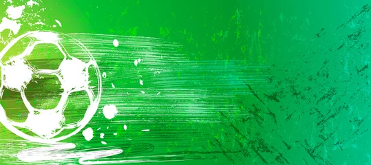 Gardinen abstact background with soccer ball, football, with paint strokes and splashes, grungy, free copy space © Kirsten Hinte