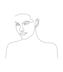 Abstract face with flowers by one line vector drawing. Portrait minimalistic style. Botanical print. Nature symbol of cosmetics. Modern continuous line art. Fashion print. Beaty salon logo.