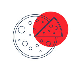 Pizza Icon. Cut pizza with sauce, flat, line, color shape, color background pizza icon.