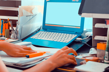 working from home, Image of Young Woman using a labtop computer