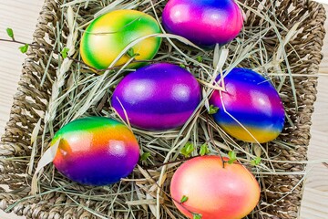 beautiful Easter egg in the nest, background religion