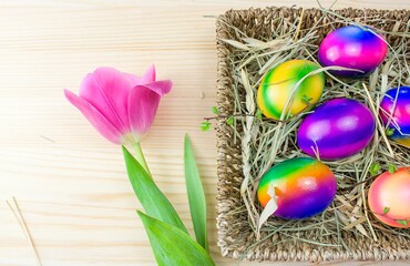 beautiful Easter egg in the nest, background religion