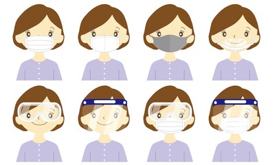 感染対策グッズを身につけた私服の女性