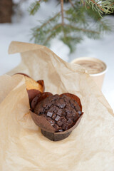 Chocolate and vanilla muffins in paper wrapper