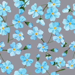 Seamless pattern with watercolor colors blue - forget-me-not