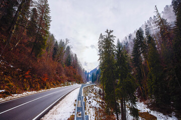 landscape with an empty mountain road in winter