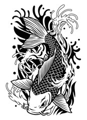 koi fish tattoo design in classic japan style