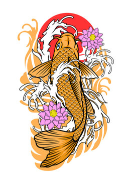 koi fish tattoo design in vintage look
