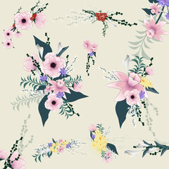 Flowers isolated on background. Flowers modern design for t-shirt, print material, cloth and textile. Useful for invite and wedding card, wallpaper and greeting card. Flowers vector illustration