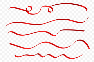 Set Red Curly Ribbons Isolated On Background. Vector Illustration