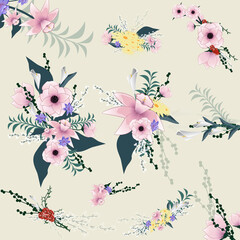 Flowers isolated on background. Flowers modern design for t-shirt, print material, cloth and textile. Useful for invite and wedding card, wallpaper and greeting card. Flowers vector illustration