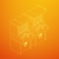 Arcade retro game machine. Wireframe low poly mesh vector illustration.