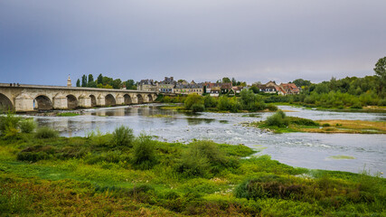 Obraz premium view on the bridge and the Loire river from La Charité sur Loire, a small historical town located in Burgundy, France
