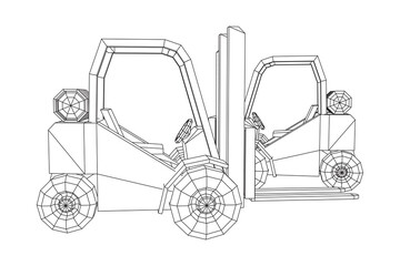 Forklift Loader lift truck. Wireframe low poly mesh vector illustration.